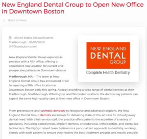 New England Dental Group announces a new office in Downtown Boston, the fifth location for the dental practice.